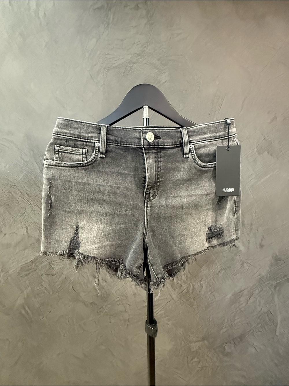 NWT Hudson Jeans Women's Gray/Black Distressed High-Rise Denim Shorts